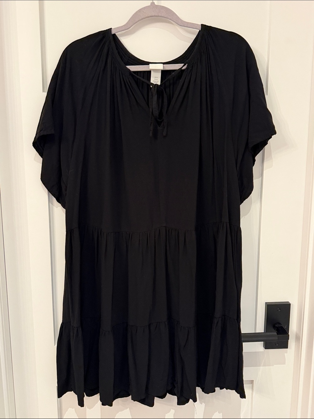 H&M Black Tie-Neck Tiered Mini Flowy Dress